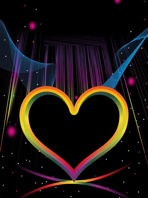 A Colorful Heart On A Black Background With Stars And Lines In The