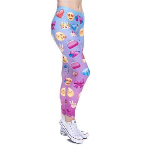 Happy Emoji Patterned Leggings Leggings Trousers High Waist Women