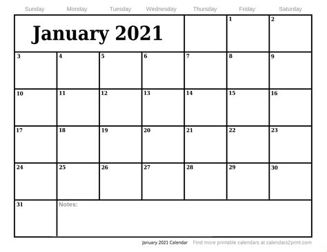 January 2021 Printable Calendar With Week Numbers Fre