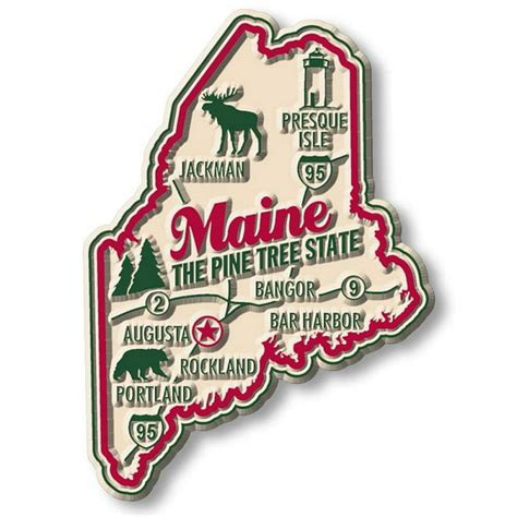 Maine The Pine Tree State Premium Map Fridge Magnet
