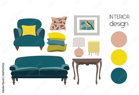 Vector Interior Design Illustration Furniture Collection Elements