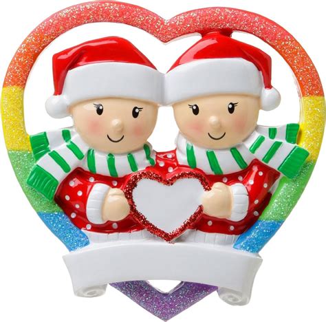 Rainbow Heart Same Sex Couple Female Pride Lgbt Personalized Christmas Ornament