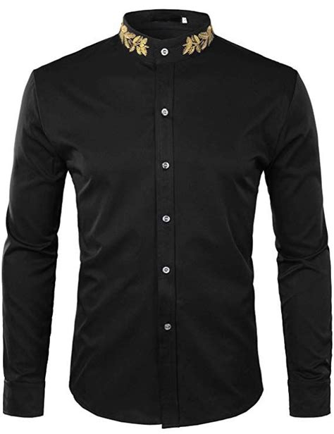 Zeroyaa Mens Hipster Gold Embroidery Mandarin Collar Slim Fit Long