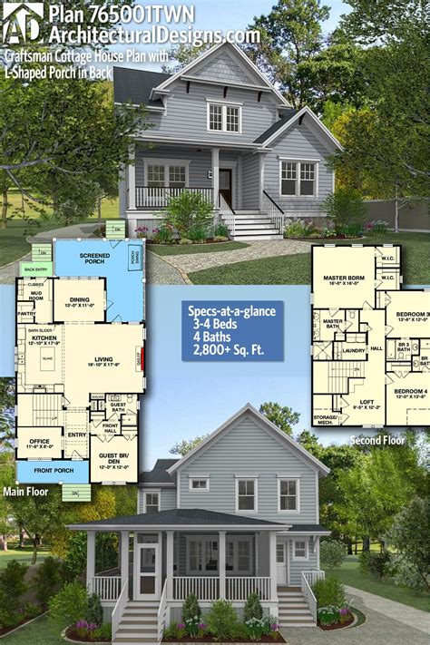 The plans in this collection start at 3,000 square feet and go well beyond, to over 22,000 square feet. Plan 765001TWN: Craftsman Cottage House Plan with L-Shaped ...