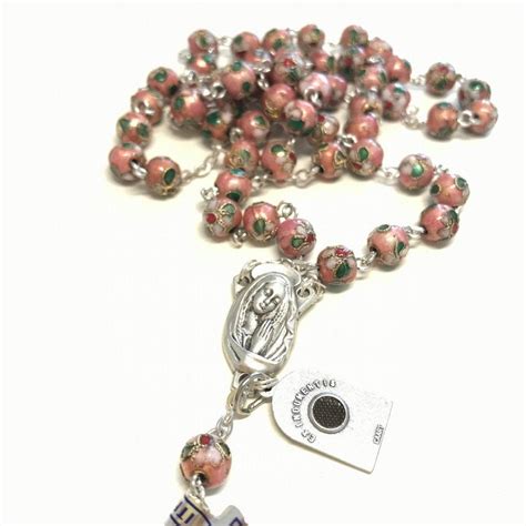 St Padre Pio Relic Rosary Pink Cloisonne Blessed By Pope