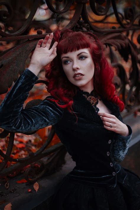 Model Redselena Redhead Red Hair Gothic Cemetery Witch Wiccan Victorian Goth Photoshoot