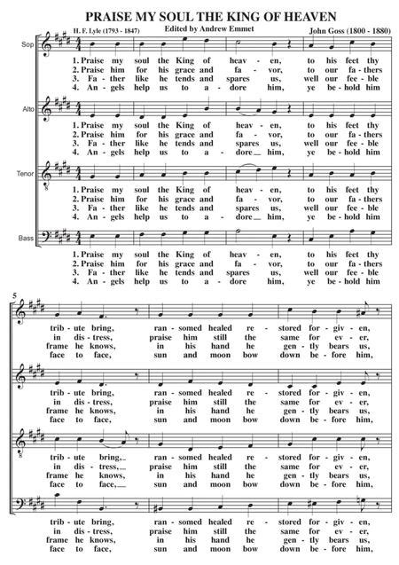 praise my soul the king of heaven a cappella satb by john goss 1800 1880 digital sheet