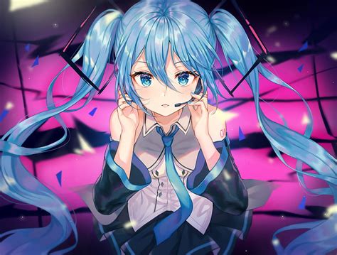 Vocaloid Hatsune Miku Aqua Hair Twintails Blue Eyes Microphone