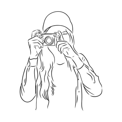 Premium Vector Street Photographer Girl Photographer Vector Sketch