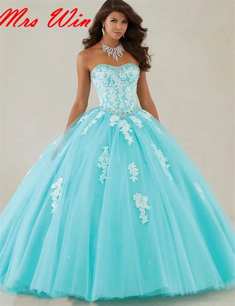 Chaming Strapless Appliques Beaded Lace Ball Gown Light Blue