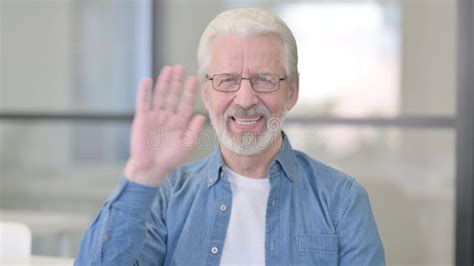 Portrait Of Senior Old Man Waving Welcoming Stock Image Image Of