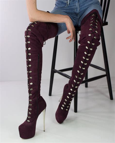 80 cms burgundy extra thigh high military boots tajna shoes