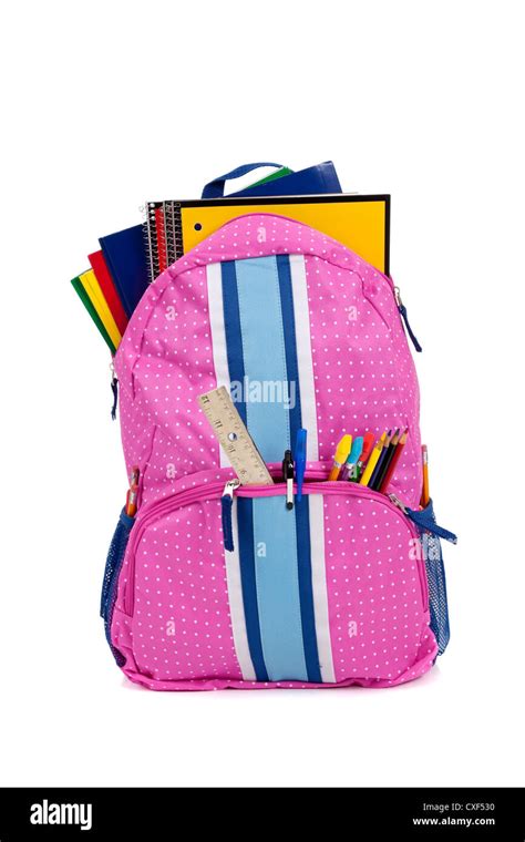 Pink Backpack Full Of School Supplies Stock Photo Alamy