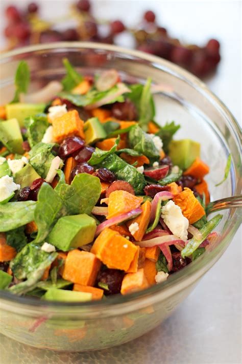 Drain raisins and stir into sweet potato mixture. Roasted Sweet Potato Salad with Spinach and Grapes - The ...