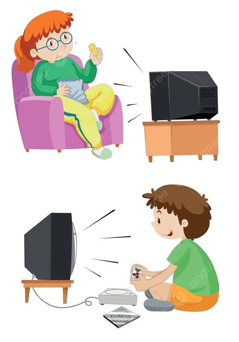 People Watching Tv And Playing Games Image Boy Illustration Vector