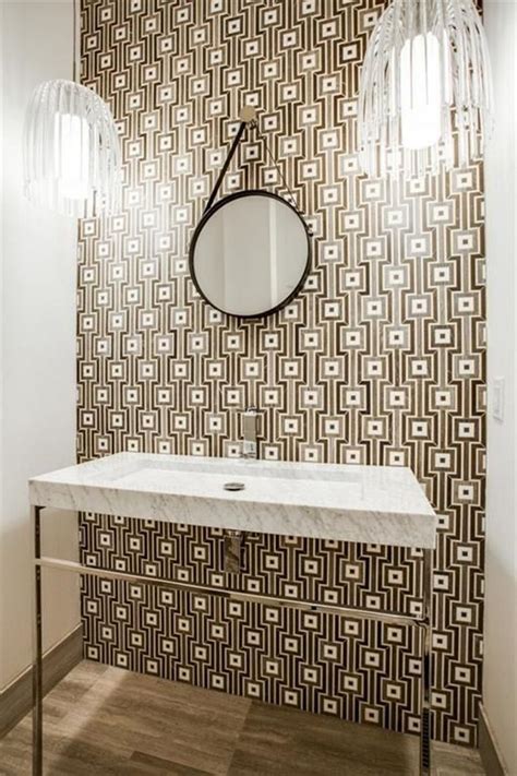 Modern Powder Room With Graphic Accent Wall Hgtv