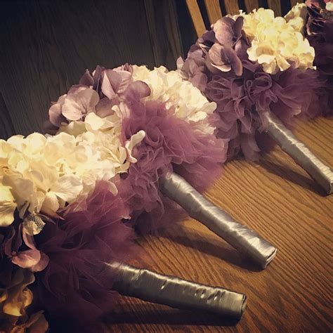 Diy Bridesmaids Bouquets From Silk Flowers Ribbon And Tulle