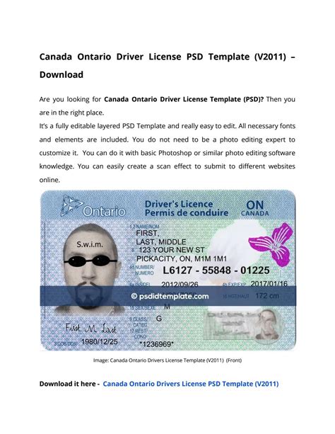 Ontario Drivers License Template Psd Free Printable Form Templates