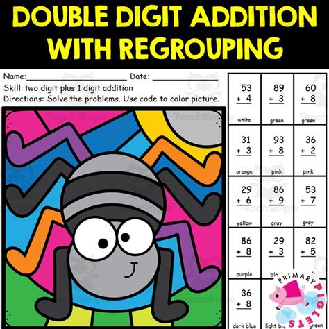 Halloween Color By Number Code 2 Digit Addition With Regrouping Math