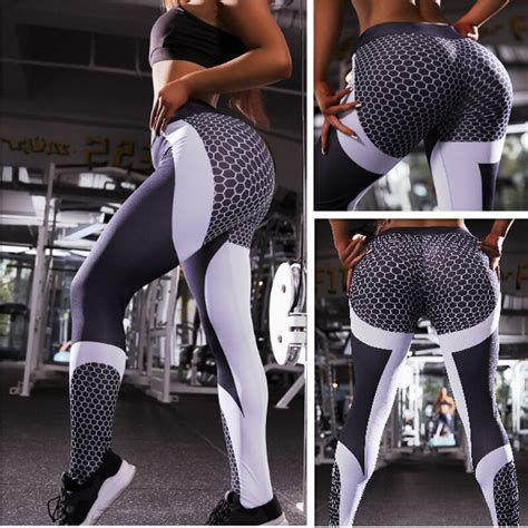 honeycomb printed hip female leggings high waisted push up women leggins workout fitness female