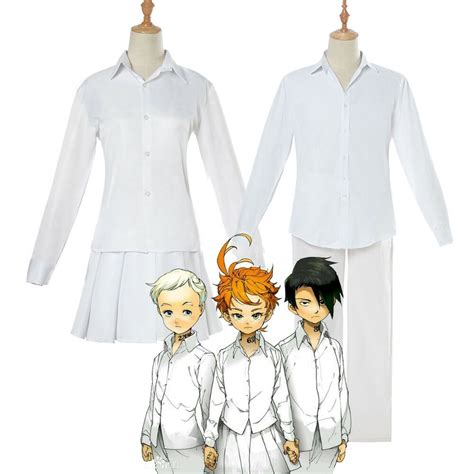 The Promised Neverland Ray Norman Emma Cosplay Costume Top Skirt Pants White Set Fashion Cl