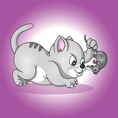 A Cute Cat Catches A Nuisance Mouse 12808540 Vector Art At Vecteezy