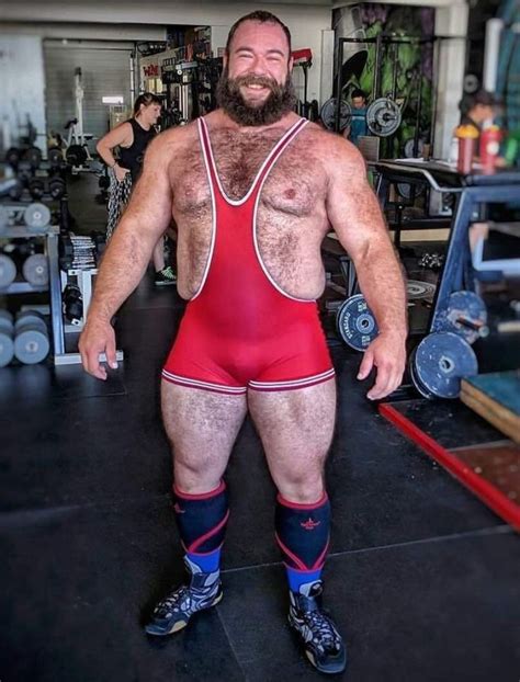 Muscular Man In Red Wrestling Suit