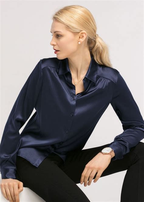 Long Sleeves Collared Silk Blouse Silk Blouse Silk Blouse Outfit