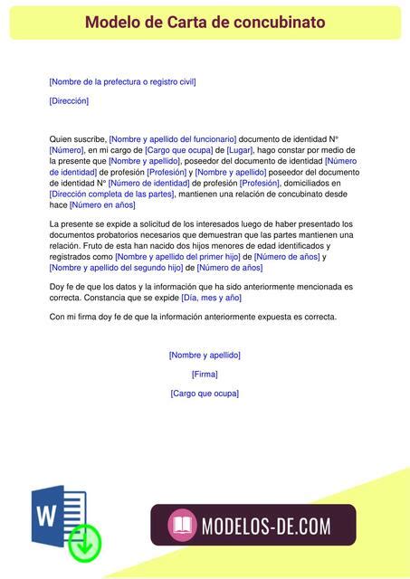 Carta De Concubinato Ejemplo Modelo De Carta Cartasyformatos Udocz