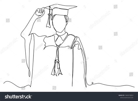 Continuous Line Art Or One Line Drawing Of Graduation Students Card