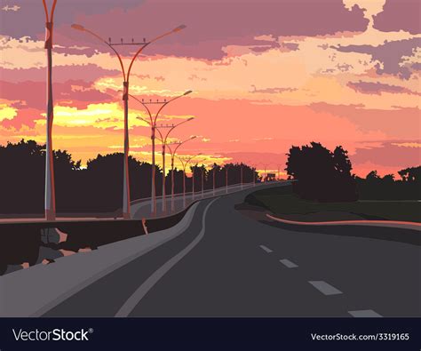 Highway On A Background Of Pink Sunset Royalty Free Vector