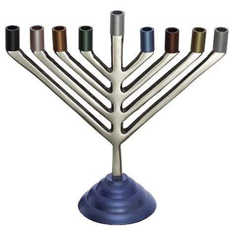 Smooth Aluminum Chabad Lubavitch Chanukah Menorah Multicolor Holders