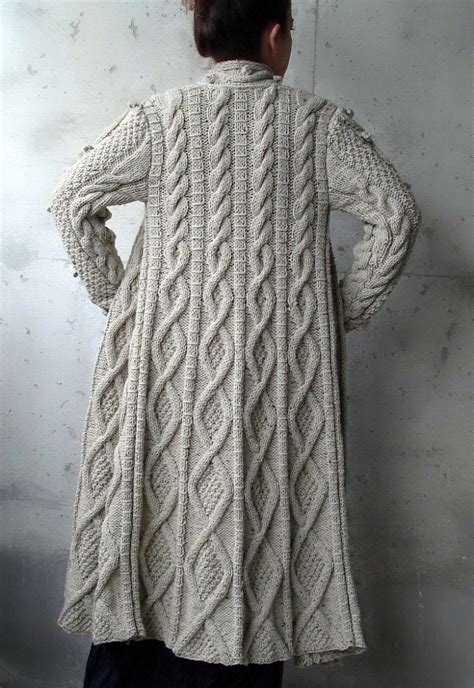 Beige Cable Long Knitted Coat Cardigan By Uniquebethea On Etsy