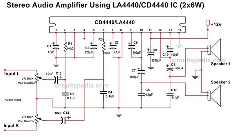 La4440 Cd4440 Tda4440 Stereo Audio Amplifier Circuit Diagram