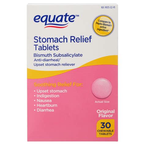 equate stomach relief chewable tablets 262 mg 30 count