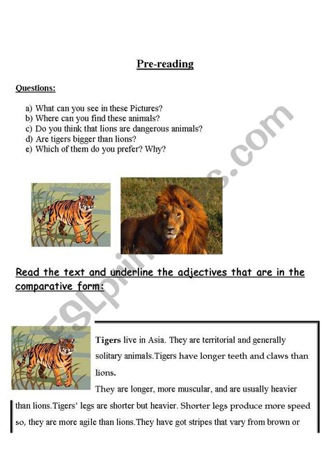 Reading Comprehension Animals And Comparative Form Esl Worksheet By