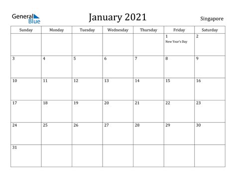 You may download these free printable 2021 calendars in pdf format. January 2021 Calendar - Singapore
