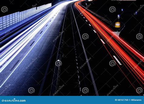 6356 Speed Traffic Light Trails Motorway Highway Night Stock Photos