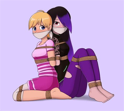 Rule 34 2girls Arms Tied Behind Back Black Hair Blonde Hair Blue Eyes