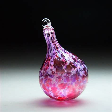 Hand Made Blown Glass Teardrop Ornament Featuring Pink Purple