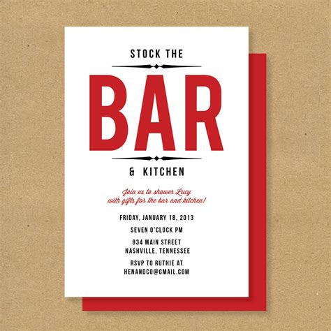 bridal shower invitation stock the bar kitchen by henandco