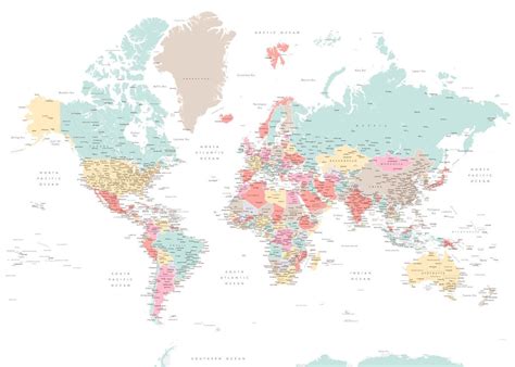 Detailed World Map Pastels Poster By Blursbyai Displate In 2021