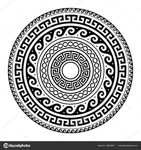 Ancient Greek Round Key Pattern Meander Art Mandala Black Shape