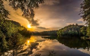 Download Wallpapers Forest Sunset Beautiful Nature Sun Lake