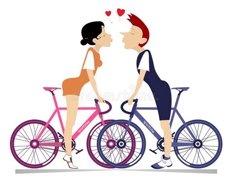 Man And Woman Riding Bicycle Young Man And Woman On The Bikes Fall In Love Stock Vector
