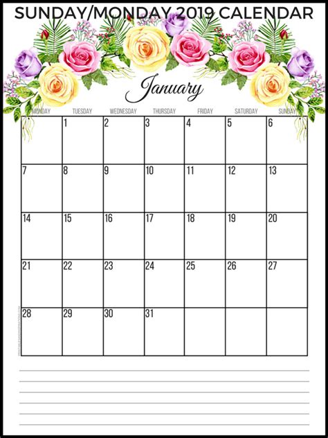 Free 2019 Planner Printable Pdf With Sunday And Monday Calendar