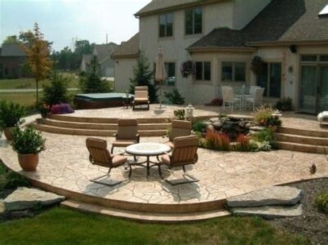 Concrete Patio Shapes Ideas Tiered Designs Stamped Colored Decorative