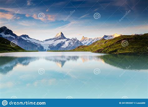 Great View Of The Snow Rocky Massif Location Bachalpsee In Swiss Alps