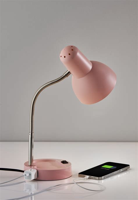 Mainstays Led Gooseneck Desk Lamp With Catch All Base And Ac Outlet Pink