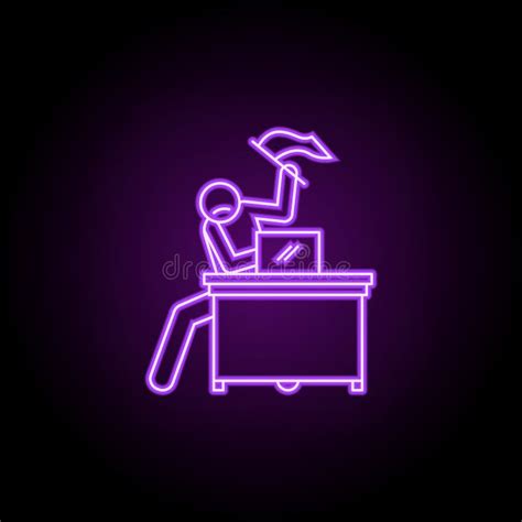 Worker Is Giving Up Neon Icon Elements Of People In The Work Set Stock